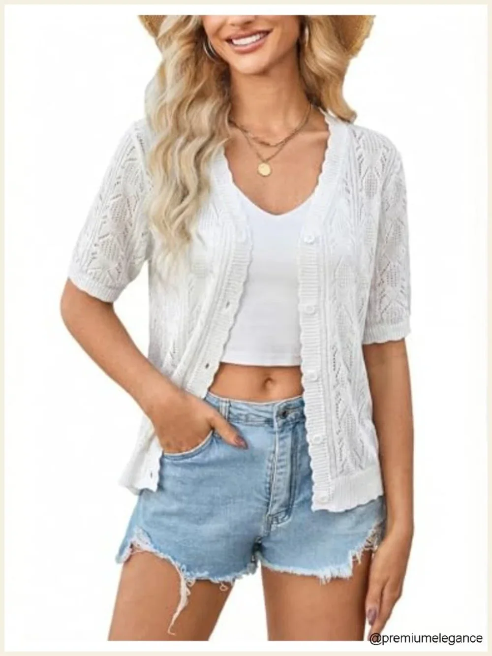 Short Sleeve Crochet Summer Cardigan Cropped Button Sweater Lightweight Shrug